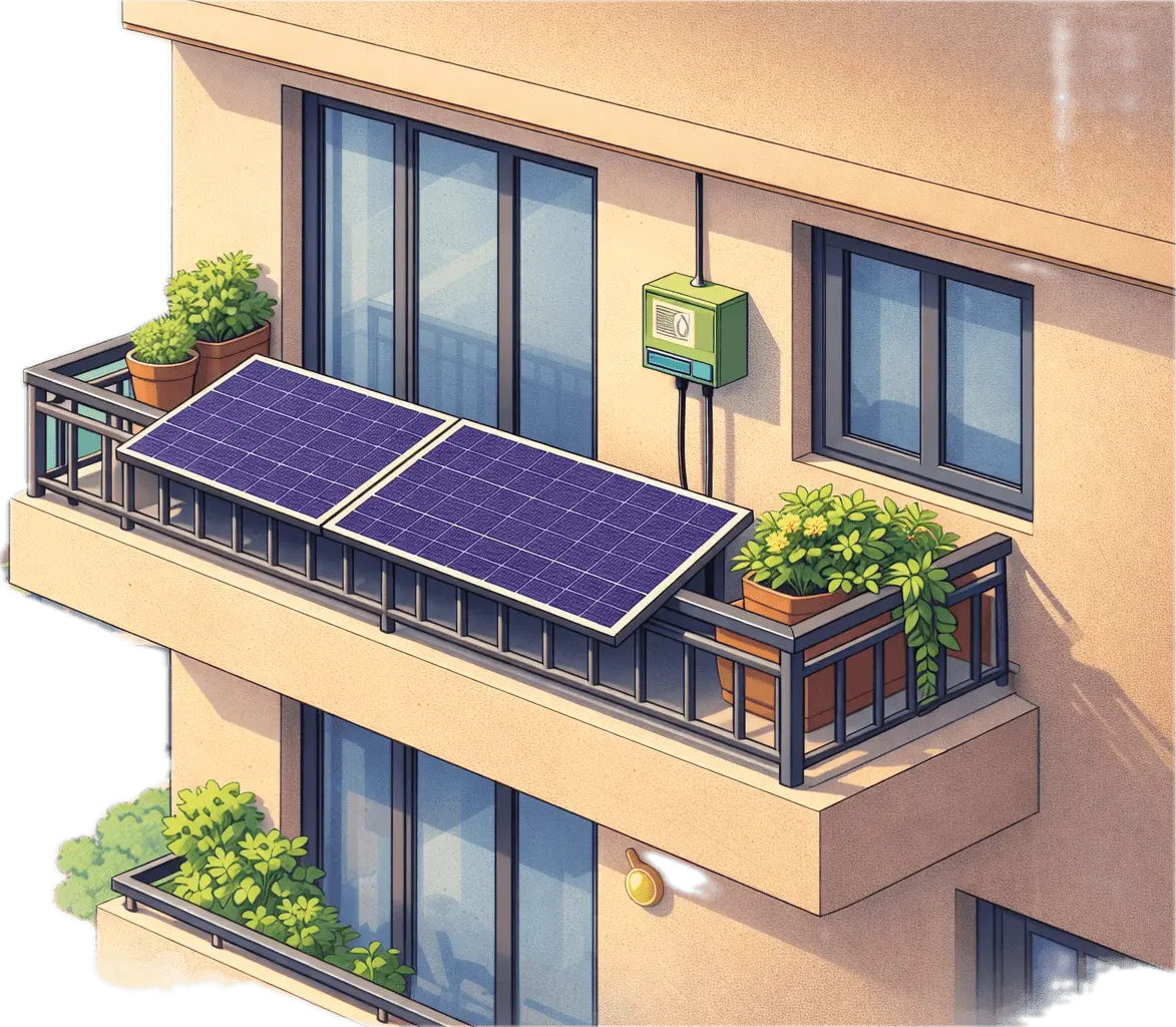 Balcony solar panel installation on apartment railing