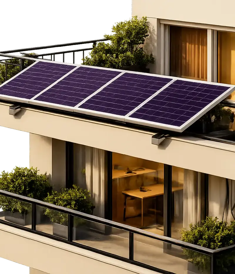 Balcony solar panels mounted on apartment building