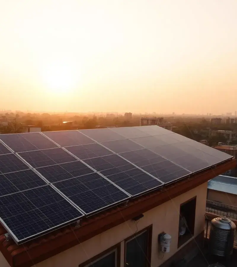 Rooftop solar panels on a large Delhi home — Delhi solar subsidy above 400 units still gives Rs.1,56,000 off