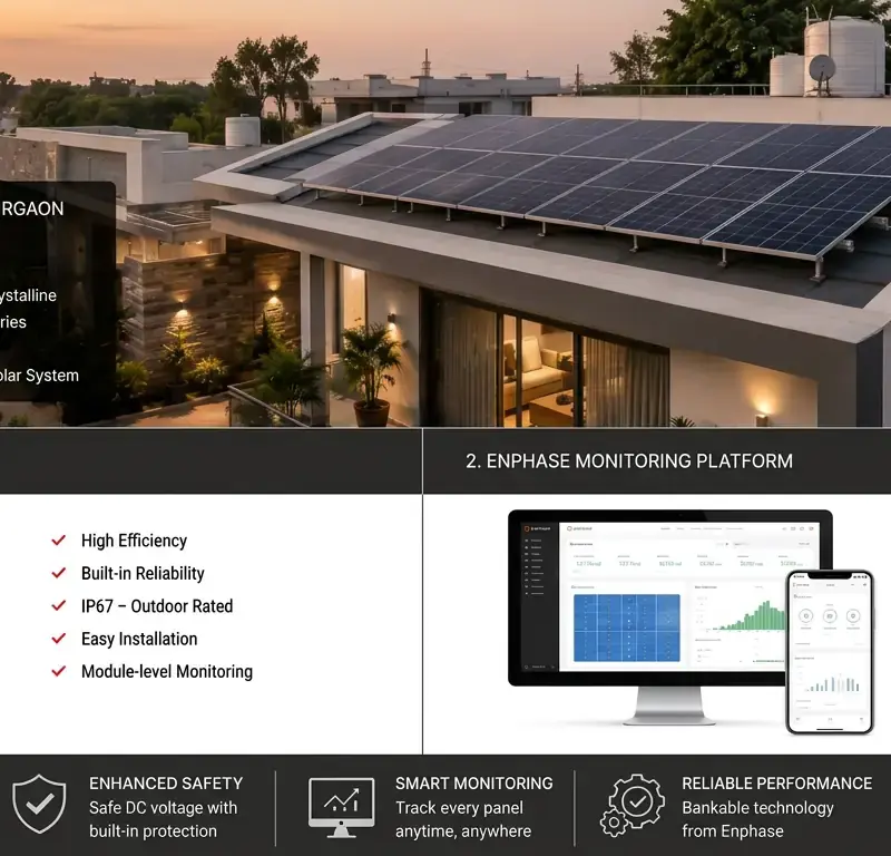 Enphase IQ8 microinverter installation on a 10 kWp Gurgaon bungalow rooftop with 460 Wp monocrystalline modules — case study by Bridgeway Power