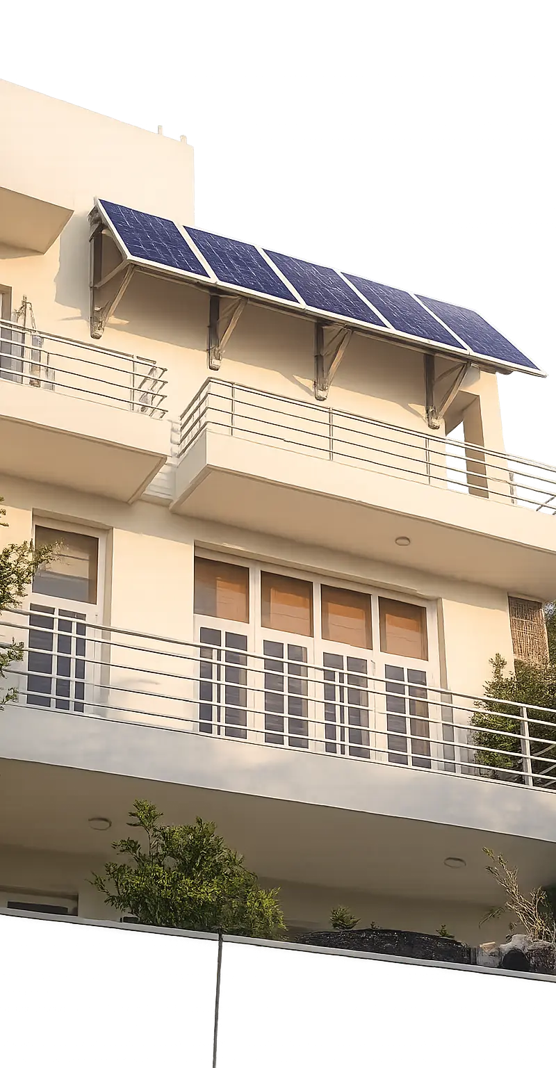 Balcony solar panels installed on apartment railing - daytime view