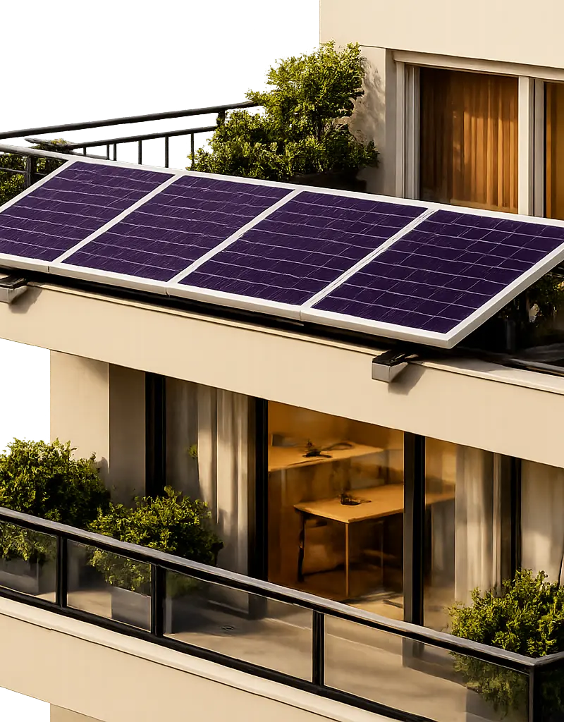 Balcony solar panels mounted on apartment building