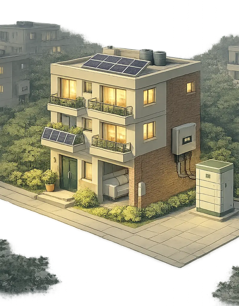 [Rooftop solar](/blog/rooftop-solar-eliminate-electricity-bill) neighborhood at dusk in Delhi NCR