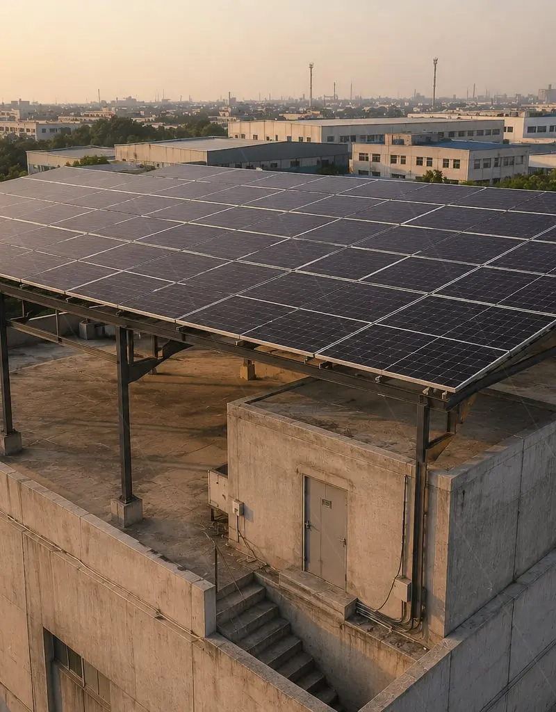 Elevated solar mounting structure raised above rooftop for airflow and shade clearance — rwa gurugram power solar